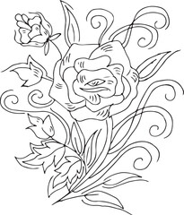 Black and white Hand Drawn Flowers with Leaves 