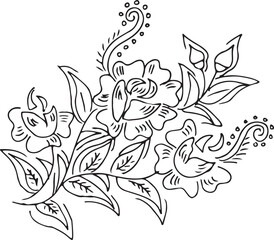Black and white Hand Drawn Flowers with Leaves 