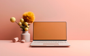 laptop with flowers in isolated background  generated by Ai / Ai 
