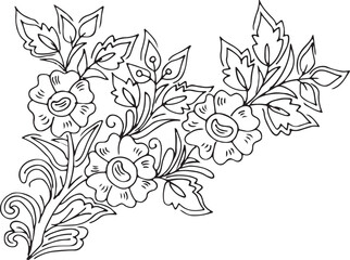 Black and white Hand Drawn Flowers with Leaves 