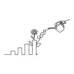 One continuous line drawing of business growth design concept. Business illustration in simple linear style. Business design concept vector illustration