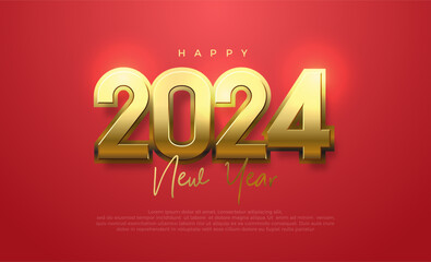 Fototapeta na wymiar Happy new year 2024 with shiny gold numerals. Luxury and elegant design vector background. Premium vector design for banners, posters, newsletters and other purposes.