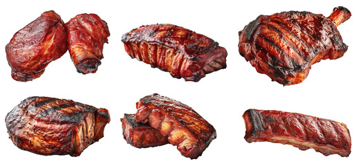 Tasty and juicy prepared meat on the bbq on a transparent background, Generative AI