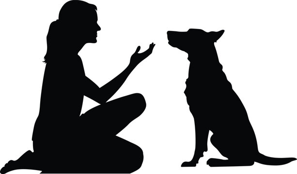 silhoutte of a women and dog 