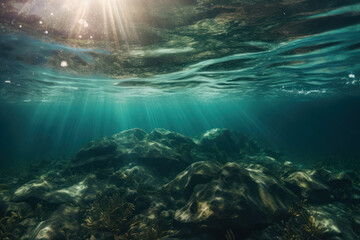Fototapeta na wymiar Subaquatic Illumination: Captivating Light Beneath the Ocean Surface. Generative AI