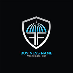 FF initial logo with shield and umbrella concept for business