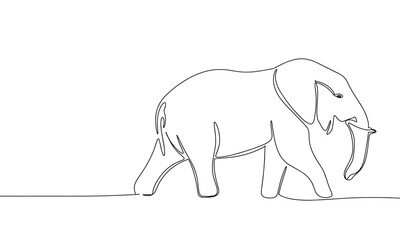 Elephant isolated on white background. One line continuous animal art. Line art, outline, vector illustraiton.