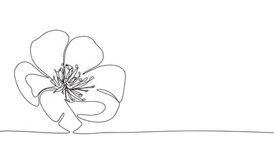 Beautiful flower isolated on white background. One line continuous flower art. Line art, outline, vector illustraiton.