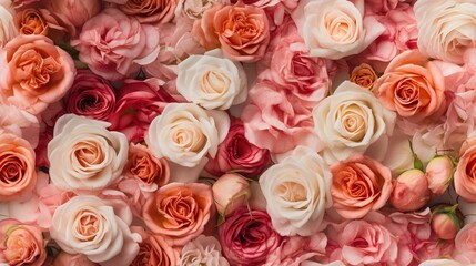Fototapeta na wymiar Rose flowers background. Floral seamless pattern. AI generative image.