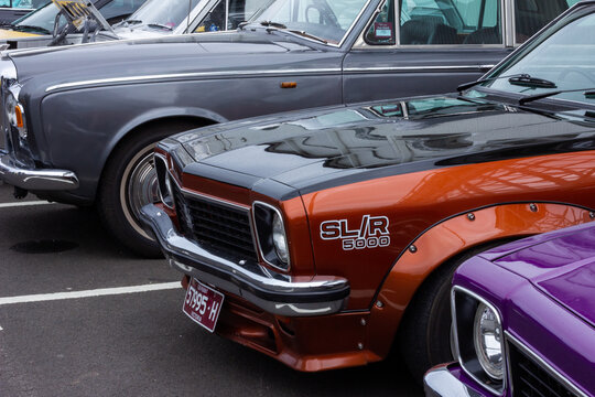 SLR 5000, 1974-1978, Holden Torana, close-up detail. St Kilda, Melbourne Car show Father's Day. Classic car.  Victoria,  Australia.