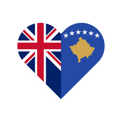 unity concept. heart shape icon of united kingdom and kosovo flags. vector illustration isolated on white background