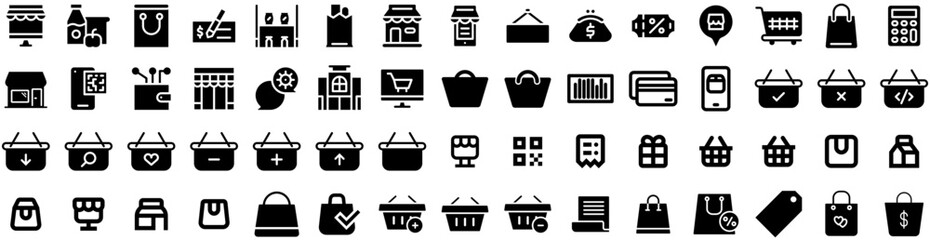 Set Of Shopping Icons Isolated Silhouette Solid Icon With Banner, Buy, Store, Shop, Sale, Discount, Business Infographic Simple Vector Illustration Logo