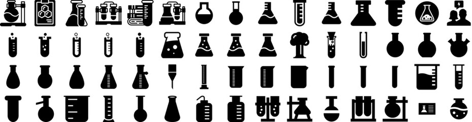 Set Of Chemistry Icons Isolated Silhouette Solid Icon With Medical, Research, Scientific, Science, Medicine, Laboratory, Chemistry Infographic Simple Vector Illustration Logo