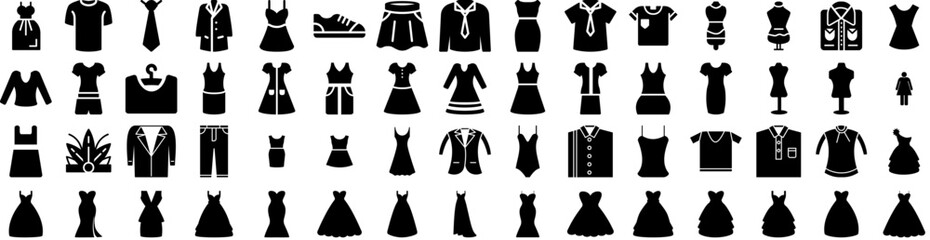 Set Of Dress Icons Isolated Silhouette Solid Icon With Fashion, Woman, Dress, Female, Style, Stylish, Girl Infographic Simple Vector Illustration Logo