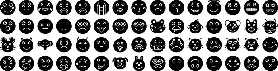 Set Of Emoticons Icons Isolated Silhouette Solid Icon With Symbol, Vector, Icon, Set, Face, Emoticon, Sign Infographic Simple Vector Illustration Logo