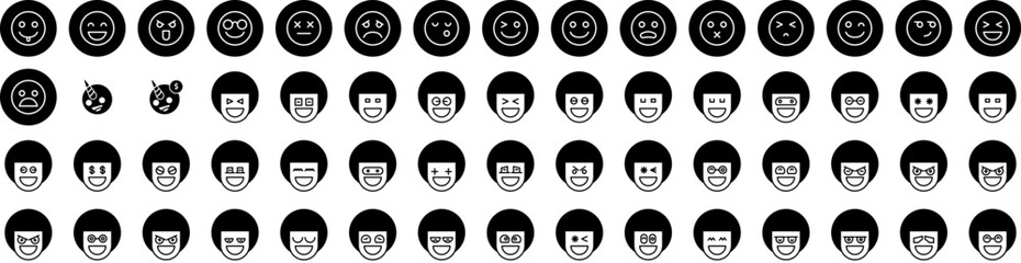 Set Of Emoticon Icons Isolated Silhouette Solid Icon With Vector, Emoticon, Face, Set, Icon, Sign, Symbol Infographic Simple Vector Illustration Logo