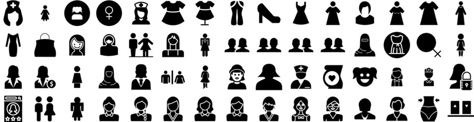 Set Of Female Icons Isolated Silhouette Solid Icon With Beautiful, Young, Isolated, Person, Girl, Woman, Female Infographic Simple Vector Illustration Logo