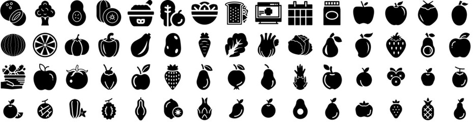 Set Of Healthy Icons Isolated Silhouette Solid Icon With Diet, Lifestyle, Healthy, Vegetable, Fresh, Food, Organic Infographic Simple Vector Illustration Logo