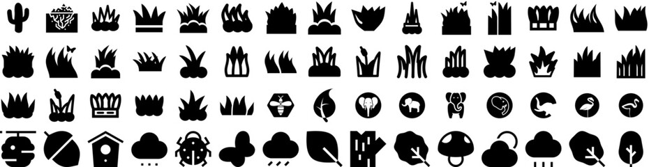 Set Of Nature Icons Isolated Silhouette Solid Icon With Summer, Beautiful, Green, Background, Natural, Nature, Outdoor Infographic Simple Vector Illustration Logo