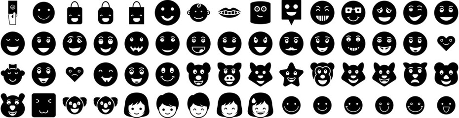 Set Of Smile Icons Isolated Silhouette Solid Icon With Woman, Young, Isolated, Happy, Cheerful, Smile, Face Infographic Simple Vector Illustration Logo