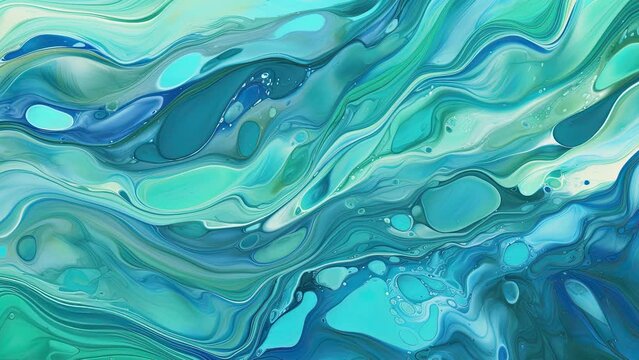 Teal abstract fluid waves motion digital video, Liquid art movement with vivid colors, creative fluid texture, layered paper material, business background for marketing purposes, psychedelic wave 