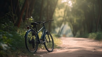 Obraz premium beautiful landscape image with Bicycle at park. Generative Ai.