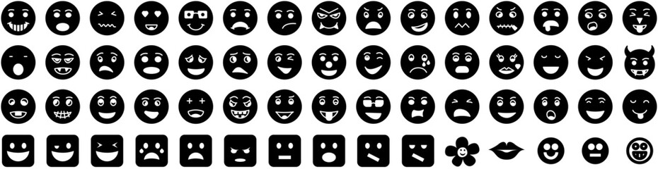 Set Of Smiley Icons Isolated Silhouette Solid Icon With Smile, Symbol, Vector, Happy, Smiley, Icon, Face Infographic Simple Vector Illustration Logo