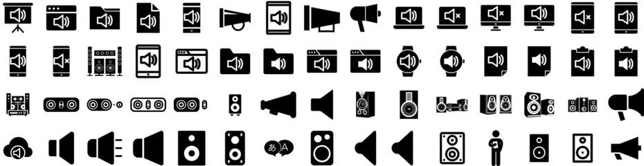 Set Of Speaker Icons Isolated Silhouette Solid Icon With Public, Conference, Business, Presentation, Speech, Speaker, Modern Infographic Simple Vector Illustration Logo