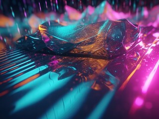 Neon lights Chromatic Holographic liquid dynamic shapes on dark background Created with Generative AI technology.