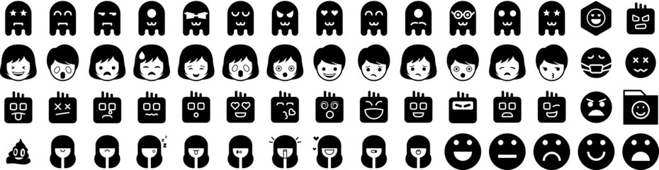 Set Of Emoticon Icons Isolated Silhouette Solid Icon With Vector, Emoticon, Face, Icon, Symbol, Sign, Set Infographic Simple Vector Illustration Logo