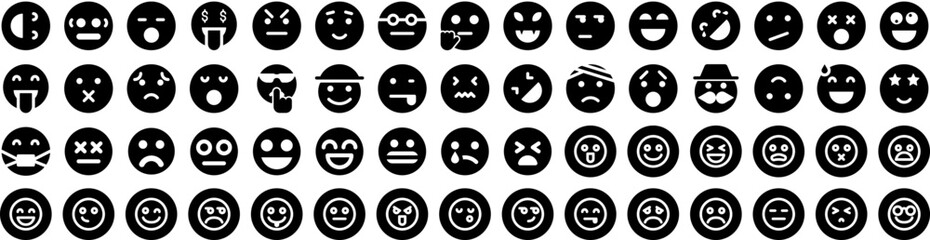 Set Of Emoticon Icons Isolated Silhouette Solid Icon With Face, Vector, Icon, Sign, Symbol, Set, Emoticon Infographic Simple Vector Illustration Logo