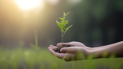 Plants and soil on hands forest conservation background