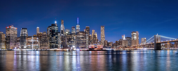 panorama Manhattan and Brooklyn bridge during night, New York City