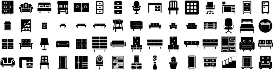 Set Of Furniture Icons Isolated Silhouette Solid Icon With Table, Home, Furniture, Living, Interior, Design, Room Infographic Simple Vector Illustration Logo