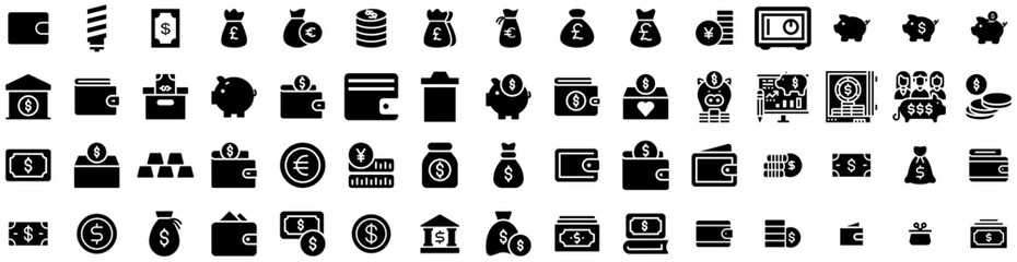 Set Of Saving Icons Isolated Silhouette Solid Icon With Save, Illustration, Money, Finance, Business, Icon, Vector Infographic Simple Vector Illustration Logo