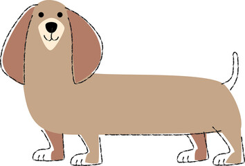 Dachshund . Cute dog cartoon characters . Flat shape and line stroke design .
