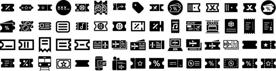 Set Of Ticket Icons Isolated Silhouette Solid Icon With Coupon, Vector, Ticket, Icon, Show, Event, Illustration Infographic Simple Vector Illustration Logo