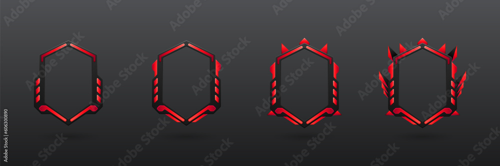Poster abstract black and red game avatar banner border frames set for game ui design