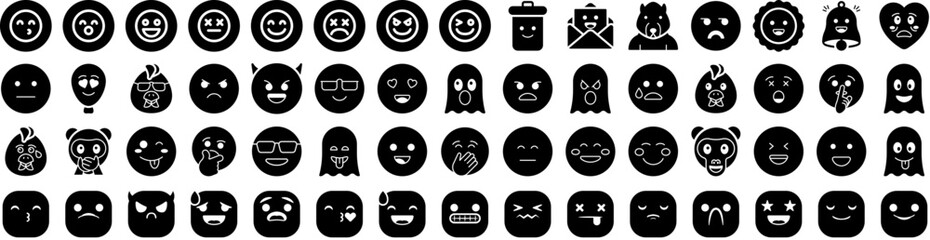 Set Of Emoticon Icons Isolated Silhouette Solid Icon With Emoticon, Symbol, Vector, Icon, Set, Face, Sign Infographic Simple Vector Illustration Logo