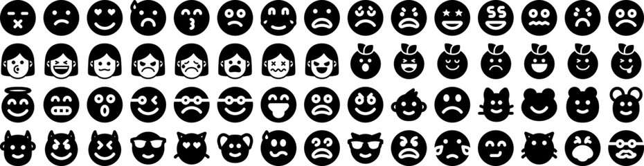 Set Of Emoji Icons Isolated Silhouette Solid Icon With Emoticon, Vector, Sign, Face, Symbol, Icon, Isolated Infographic Simple Vector Illustration Logo