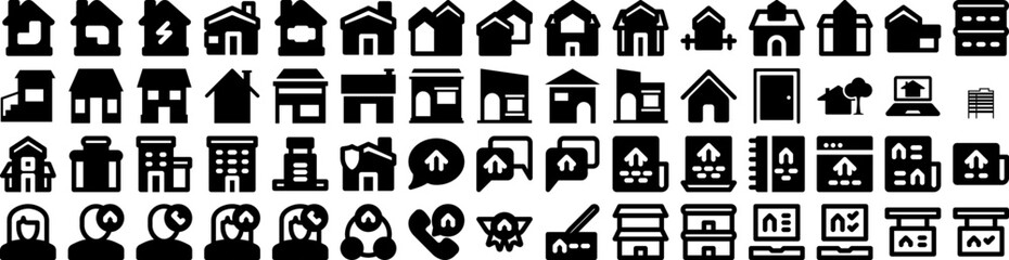 Set Of House Icons Isolated Silhouette Solid Icon With Home, House, Property, Estate, Building, Architecture, Residential Infographic Simple Vector Illustration Logo