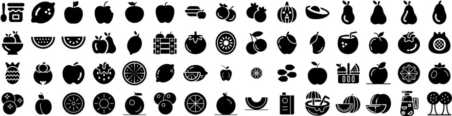 Set Of Fruit Icons Isolated Silhouette Solid Icon With Diet, Food, Healthy, Orange, Fruit, Fresh, Organic Infographic Simple Vector Illustration Logo