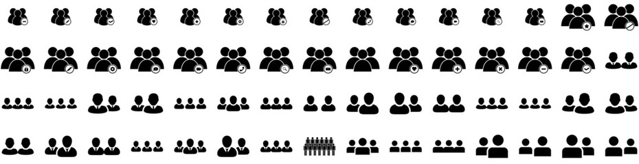 Set Of Group Icons Isolated Silhouette Solid Icon With Community, People, Teamwork, Happy, Together, Group, Team Infographic Simple Vector Illustration Logo