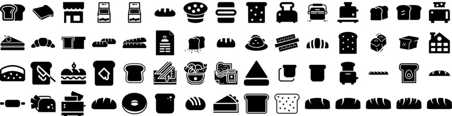 Set Of Bread Icons Isolated Silhouette Solid Icon With Wheat, Breakfast, Food, Bakery, Isolated, Background, Bread Infographic Simple Vector Illustration Logo