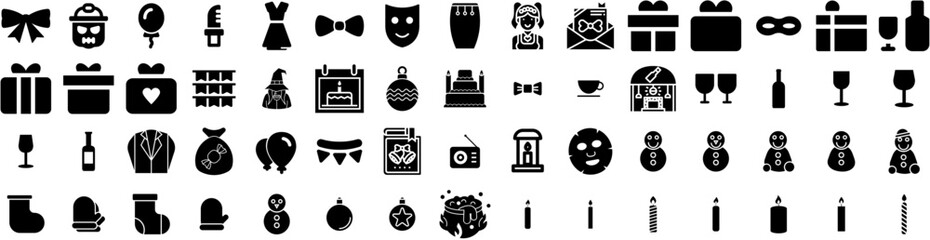 Set Of Party Icons Isolated Silhouette Solid Icon With Party, Happy, Holiday, Celebration, Vector, Fun, Confetti Infographic Simple Vector Illustration Logo