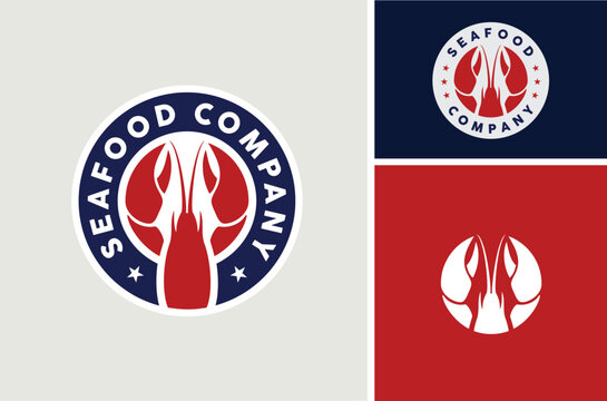 Lobster Crayfish Prawn Shrimp Crab for Seafood Restaurant Badge Emblem logo design 