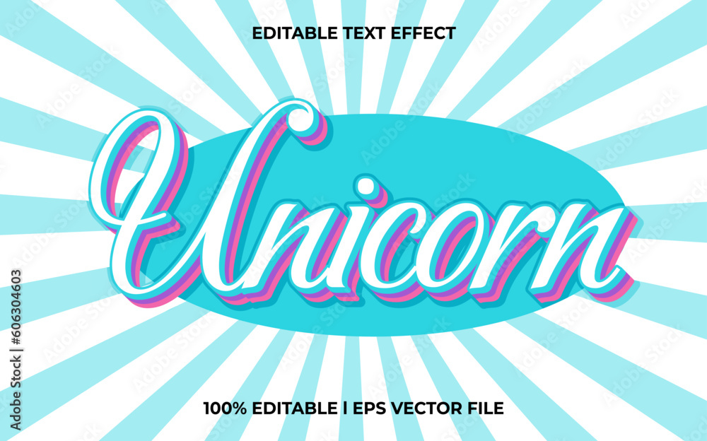 Poster Unicorn 3d text effect and editable text, template 3d style use for colorful tittle