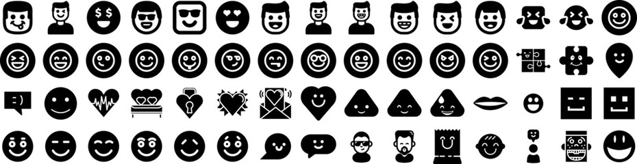 Set Of Smile Icons Isolated Silhouette Solid Icon With Woman, Cheerful, Happy, Smile, Young, Isolated, Face Infographic Simple Vector Illustration Logo
