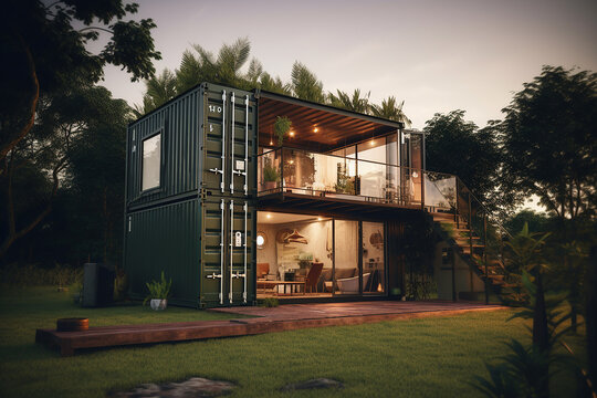Minimalist Container House Home with Modern and Aesthetic Design and Garden Background