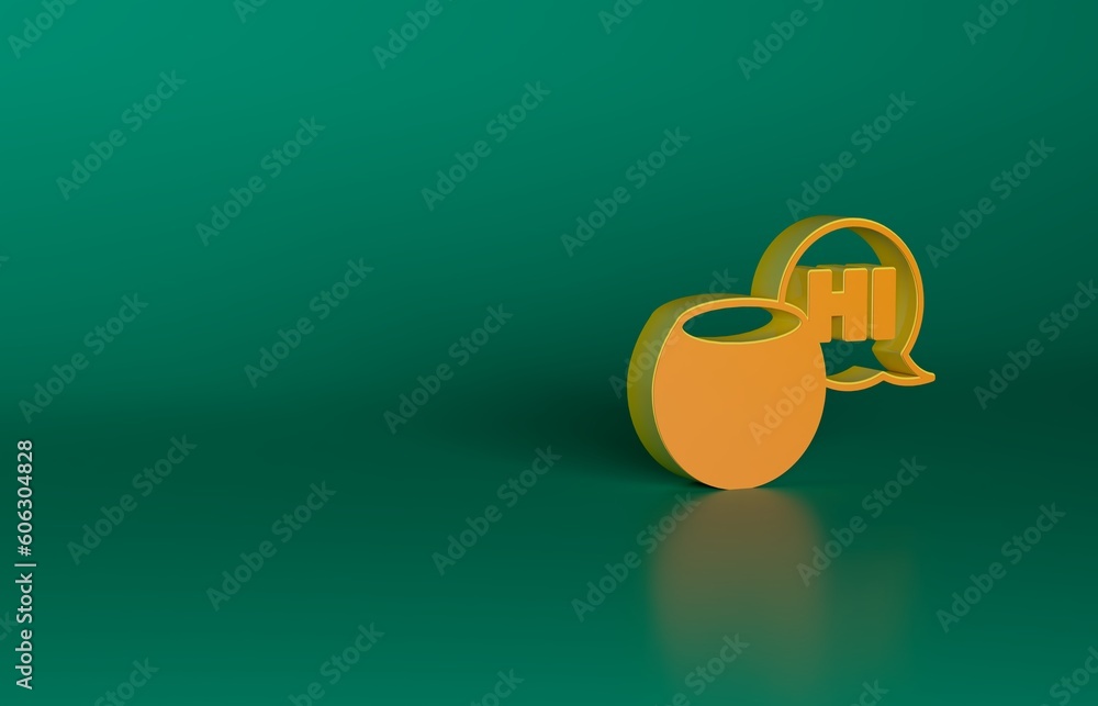 Poster orange voice assistant icon isolated on green background. voice control user interface smart speaker